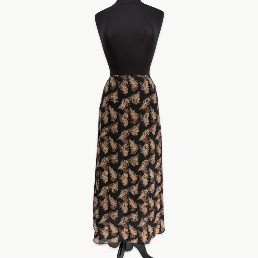 Vintage Calvin Klein Silk Maxi Skirt Bias Cut 90s Minimalist Size 4 Black Tan - Picture 6 of 16
